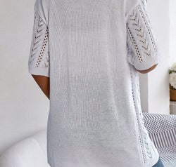 Openwork Open Front Half Sleeve Cardigan