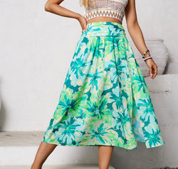 Slit Printed Midi Skirt