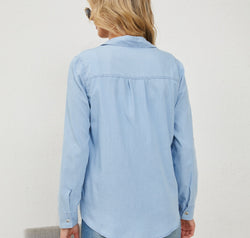 Pocketed Button Up Long Sleeve Denim Shirt