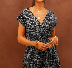 Printed Short Sleeve Romper with Belt