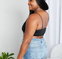 Zenana Full Size Textured Spaghetti Strap Bralette in Black