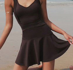 V-Neck Wide Strap Active Dress with Unitard Liner