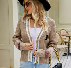 Contrast Button Up Dropped Shoulder Cardigan