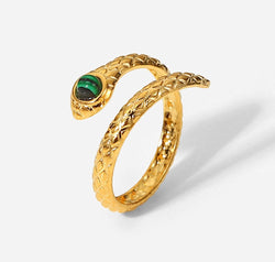 Snake Charmer Malachite Snake-Shaped Bypass Ring