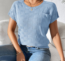 Round Neck Short Sleeve Knit Top