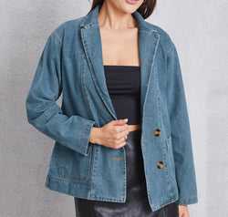 Pocketed Button Up Denim Jacket