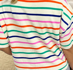 Striped Round Neck Half Sleeve Knit Top