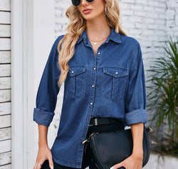 Button Up Collared Neck Denim Jacket