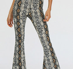Snakeskin Print Flare Pants