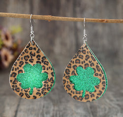 Leopard Hollowed Leather Teardrop Earrings