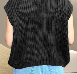 Cable-Knit Mock Neck Cap Sleeve Sweater