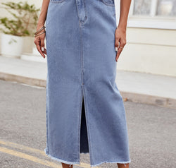 Slit Asymmetrical Waist Denim Skirt