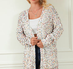 Heathered Open Front Long Sleeve Cardigan