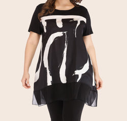 Plus Size Contrast Spliced Mesh T-Shirt and Cropped Leggings Set