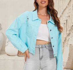 Distressed Distressed Button Up Denim Jacket