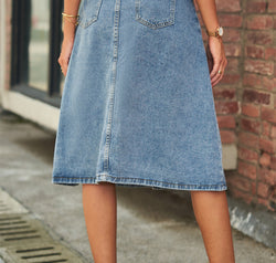 Button Front A-Line Denim Skirt