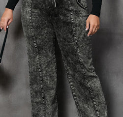 Plus Size Drawstring Pocketed Straight Jeans