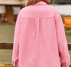 Button Up Collared Neck Raw Hem Denim Top