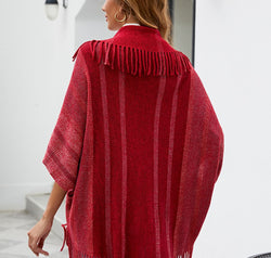 Fringe Detail Open Front Poncho