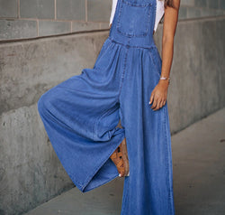Wide Leg Denim Overalls