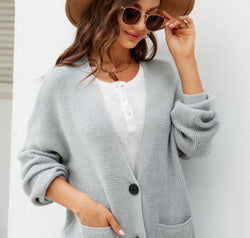 Waffle-Knit Dropped Shoulder Cardigan