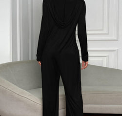 Shiny Long Sleeve V-Neck Jumpsuit with Pockets