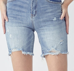 RISEN High Rise Distressed Denim Shorts