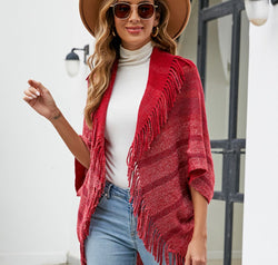 Fringe Detail Open Front Poncho