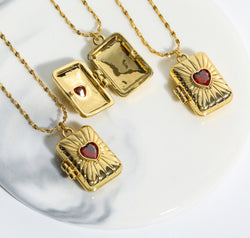 Heart Zircon Box Pendant Copper Necklace