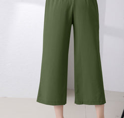 Full Size Pocketed Half Elastic Waist Pants