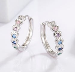925 Sterling Silver Inlaid Zircon Heart Huggie Earrings
