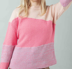 VERY J Color Block Long Sleeve Sweater