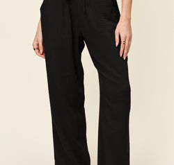 Double Take Full Size Texture Drawstring Straight Pants