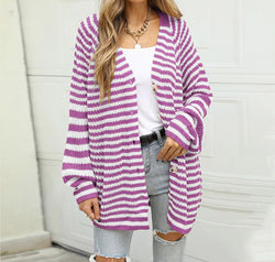 Striped Button Down Long Sleeve Cardigan