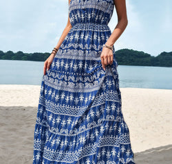 Perfee Printed Square Neck Sleeveless Maxi Dress