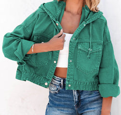 Hooded Dropped Shoulder Denim Jacket