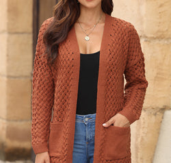 Open Front Dropped Shoulder Cardigan with Pockets
