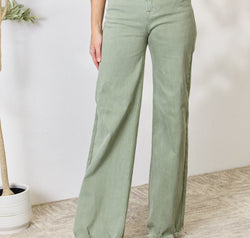 RISEN Full Size Raw Hem Wide-Leg Jeans