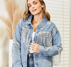 Fringe Detail Long Sleeve Denim Jacket