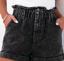 Paperbag Waist Denim Shorts with Pockets