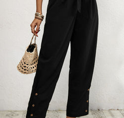 Buttoned Tie-Waist Cropped Pants