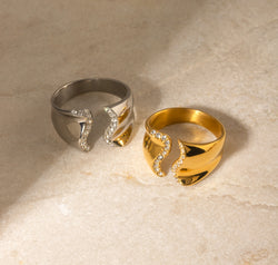 Stainless Steel Inlaid Rhinestone Bypass Ring