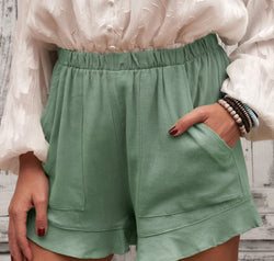 Elastic Waist Shorts with Pockets