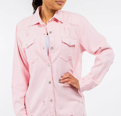 American Bazi Frayed Hem Distressed Denim Jacket