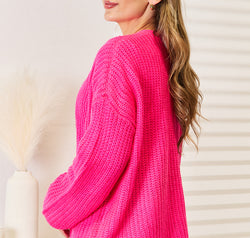 Woven Right Rib-Knit Open Front Drop Shoulder Cardigan