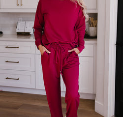 Round Neck Top and Drawstring Pants Lounge Set