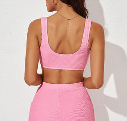Textured Sports Bra and Shorts Set