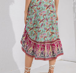 Tie Waistband Flounce Hem Midi Skirt