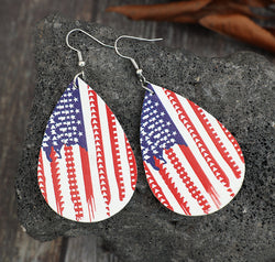 PU Leather US Flag Teardrop Shape Earrings