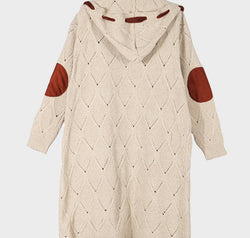 Openwork Long Sleeve Open Front Hooded Cardigan